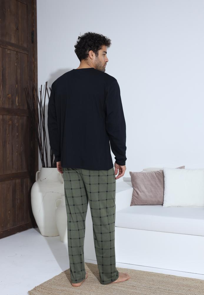 Pijama Barbati ,Maneca si Pantaloni Lungi,Culoare Negru cu Verde,Engros